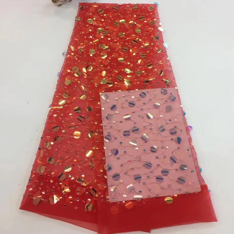 

(5yards/pc) very beautiful crystal beads and sequins embroidered French lace fabric African party lace fabric for dress FSQX53