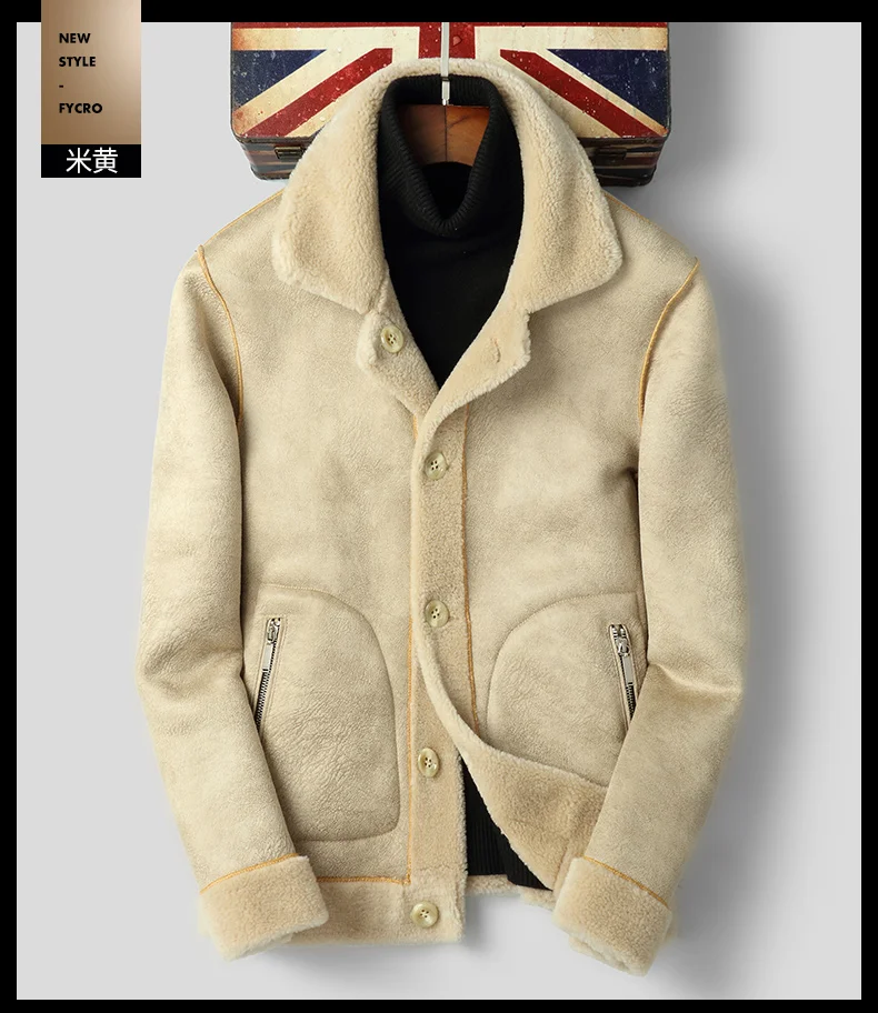 Пальто с натуральным мехом, мужская куртка из шерсти, осенне-зимние пальто и куртки для стрижки овец, Двусторонняя одежда, F-DH-80810, YY135