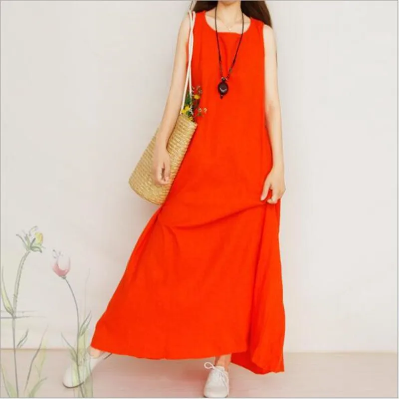 Robe Femme хлопковое льняное платье женское летнее повседневное Макси Платье с