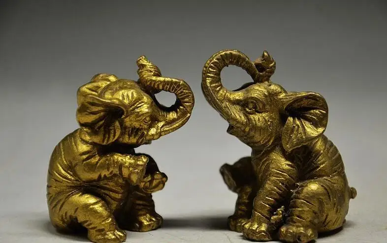 

67110302+++COLLECTIBLES CHINESE BRASS Pair Elephant HANDMADE ELEPHANT STATUES WR0215
