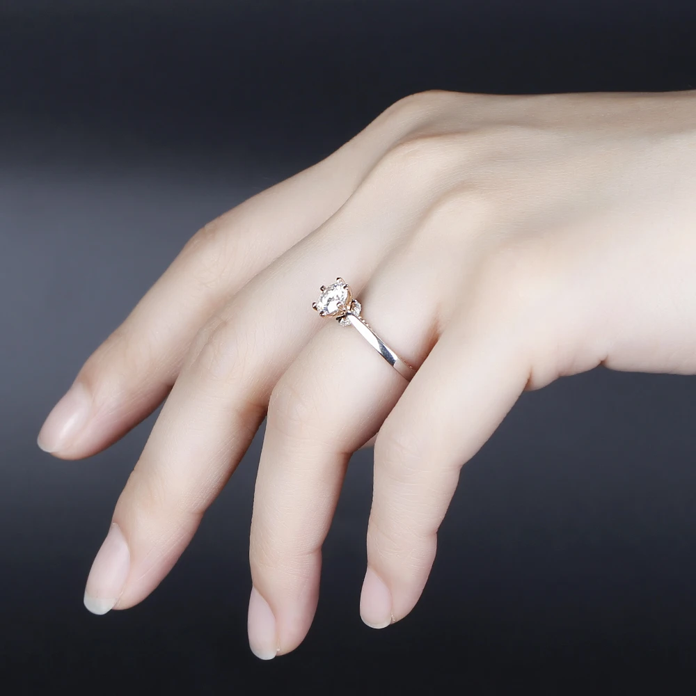 Transmems 14 к белое и розовое золото 1ct 6,5 мм муассанит обручальное кольцо для женщин, обручальное одноцветное двухтонное женское кольцо