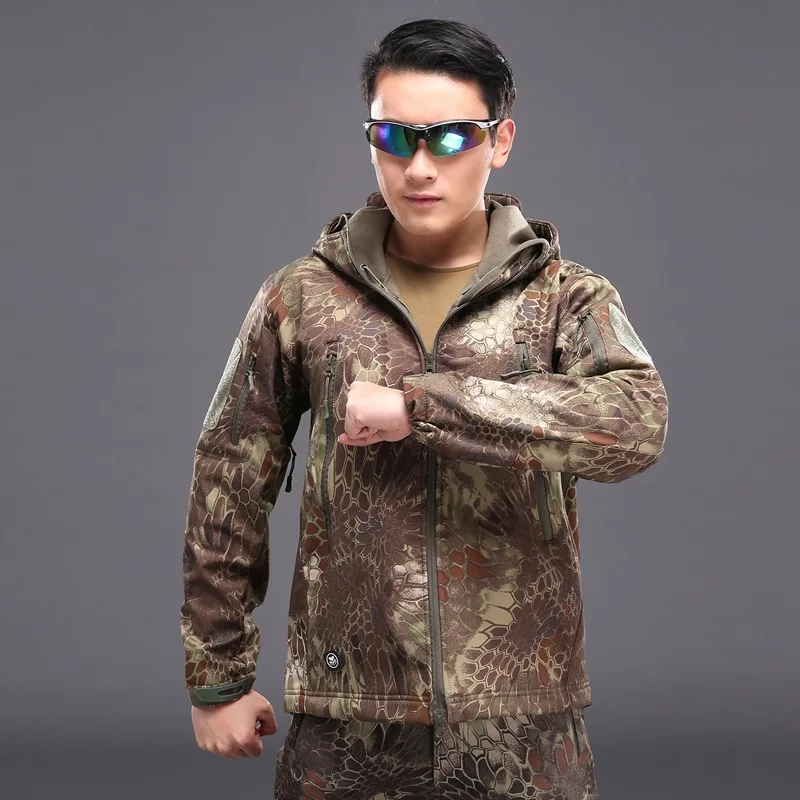 Военная Униформа тактическая куртка Для мужчин скрытень Акула В виде ракушки V4 Водонепроницаемый ветрозащитный теплое пальто камуфляж Hooded Camo в стиле милитари Костюмы - Цвет: 11