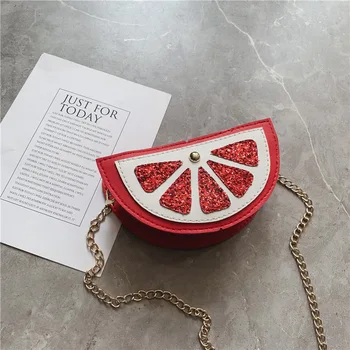 

Fashion Girls Kids Children Handbag High Quality Women Sweet Cute Orange Pattern With Sequins Cross-body PU Shoulder Messenger