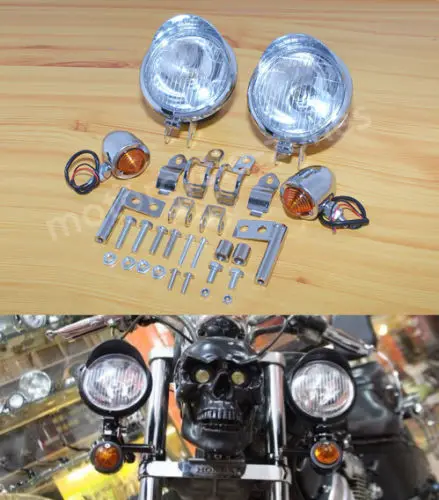 Chrome Universal Motorcycle Driving Passing Bar Turn Signals Spot Light For Yamaha Suzuki Cruiser/Kawasaki VN Vulcan 1500 |
