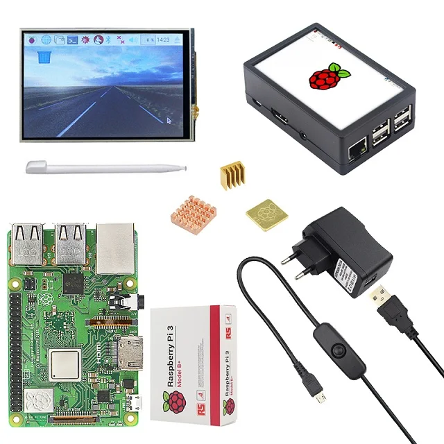 Raspberry Pi 3 Model B Plus с Wi-Fi и Bluetooth+ сенсорный экран 3,5 дюйма+ адаптер питания+ чехол+ теплоотвод для Pi 3 B Plus 3B - Комплект: Комплект 1