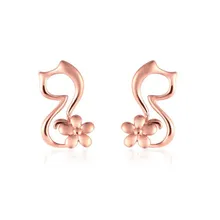 2018 Lovely Kitty Stud Earring for Girls Rose Gold White Gold Yellow Gold AU750 Cat Flower Earings 100% 18K Gold Brincos