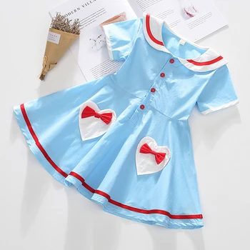 

2019 Summer Brand New Baby Girl Clothes Preppy Style Bow and Love Pocket Dress Kids Dresses for Girls Children's Clothes