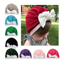 

Newborn Solid Colors Cotton Baby Cloth Turban Toddler Contrast Lace Cute Rabbit Ears Hat