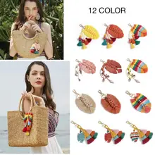 Ethnic Fashion Style Bag Ornament Keychain Handmade Cotton Woven Tassel Pendant Leaves Wooden Beads Conch Shell Bags Ornaments