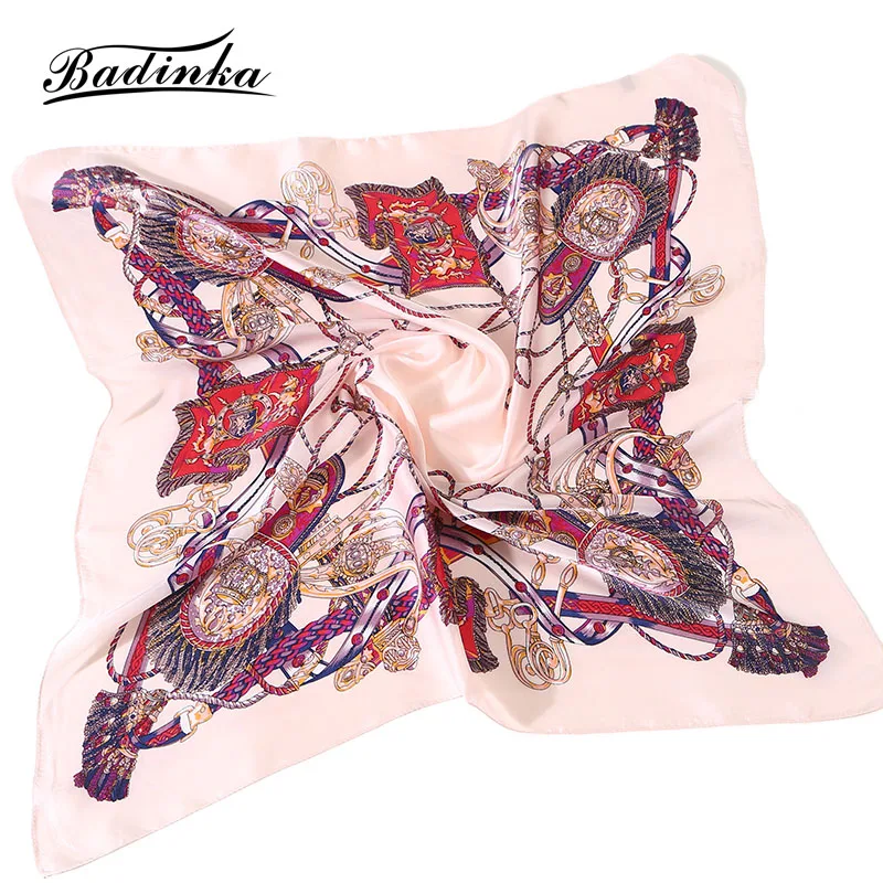 

Badinka 2019 New Designer 70*70cm Pink Yellow Small Silk Square Stewardess Scarf Women Animal Horse Print Air Hostess Scarves