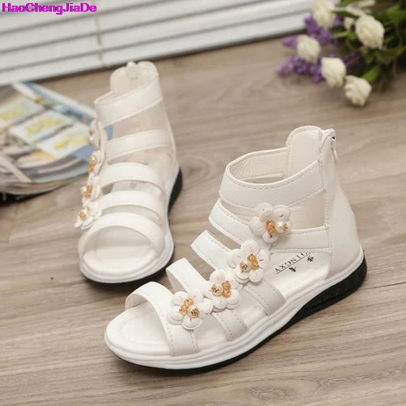 

HaoChengJiaDe Summer Style Children Sandals Girls Fashion Princess Beautiful Flower Shoe Kids Flat Sandals Baby Girls Roman Shoe