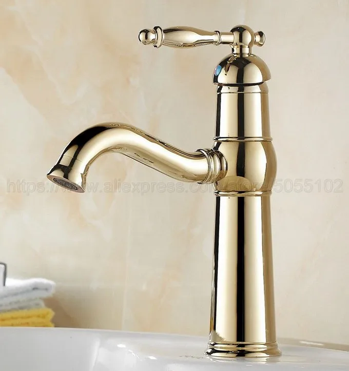 Bathroom Faucet Gold Color Brass Basin Deck Mounted Single Handle Hole Hot And Cold Water Tap znf296 | Обустройство дома