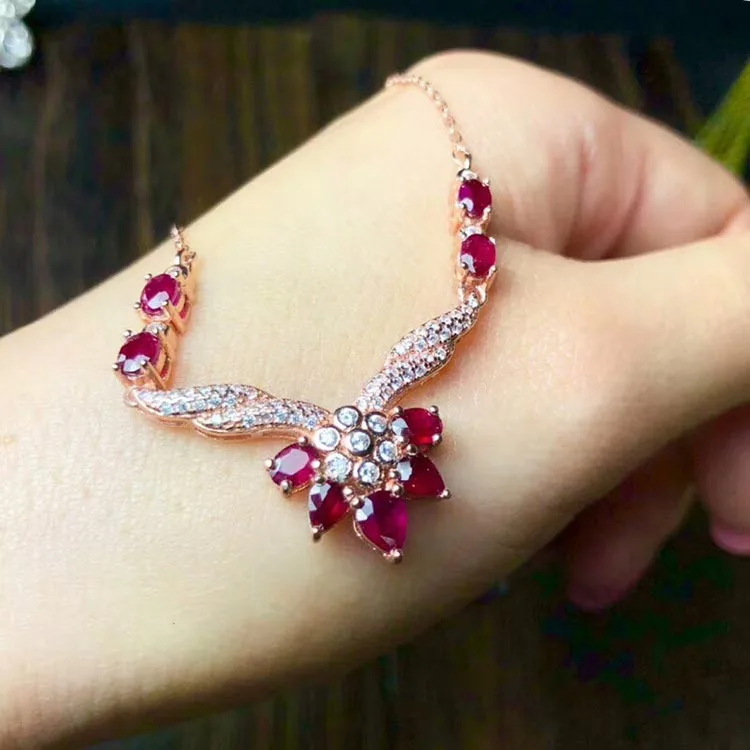 [MeiBaPJ] ожерелье с кулоном из натурального рубина с сертификатом, 925 Чистое серебро, красный камень, хорошее ювелирное изделие для женщин
