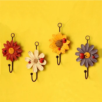 

Ladybug Hangers Decorative Iron Hook Wall-installation Closet Hooks Ladybug And Daisy Resin Wall Hook Art Decorative Flowers