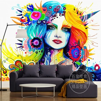 

Custom Size Photo Personalized fashion beauty head painted abstract background wall TV hall entrance bedroom wallpaper mural