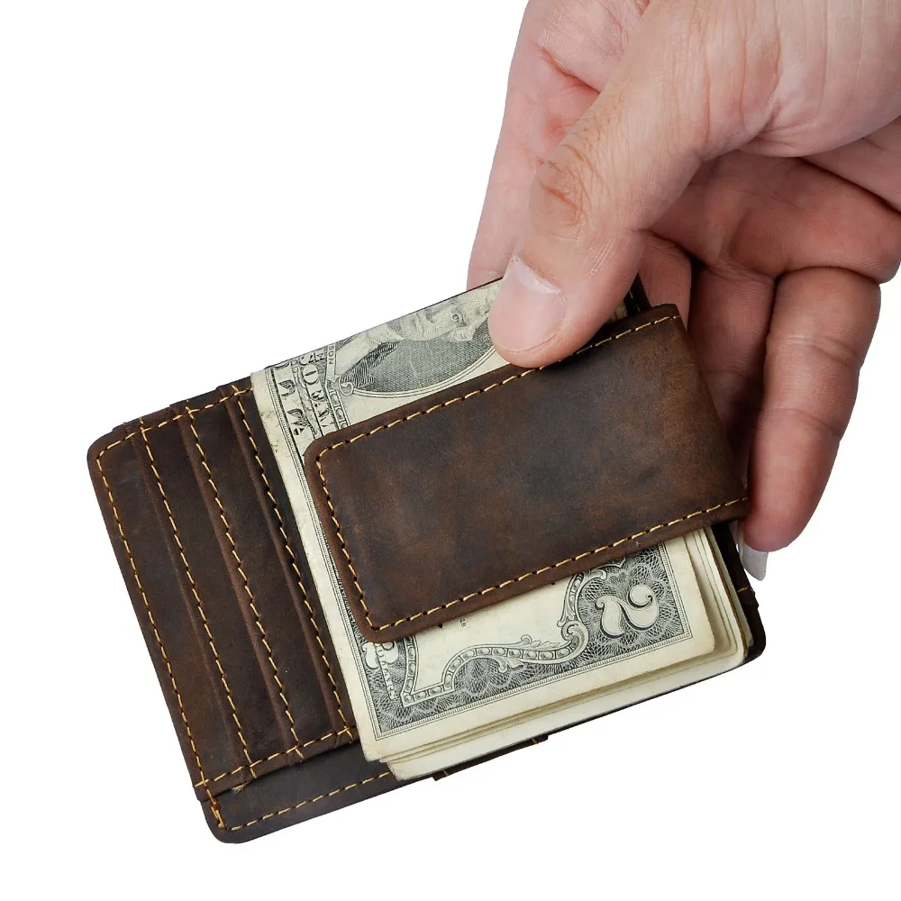 Male Leather Travel Slim Wallet Front Pocket Magnetic Large Capacity Money Clip Card Case For Men 1025 synthetic leather wallet