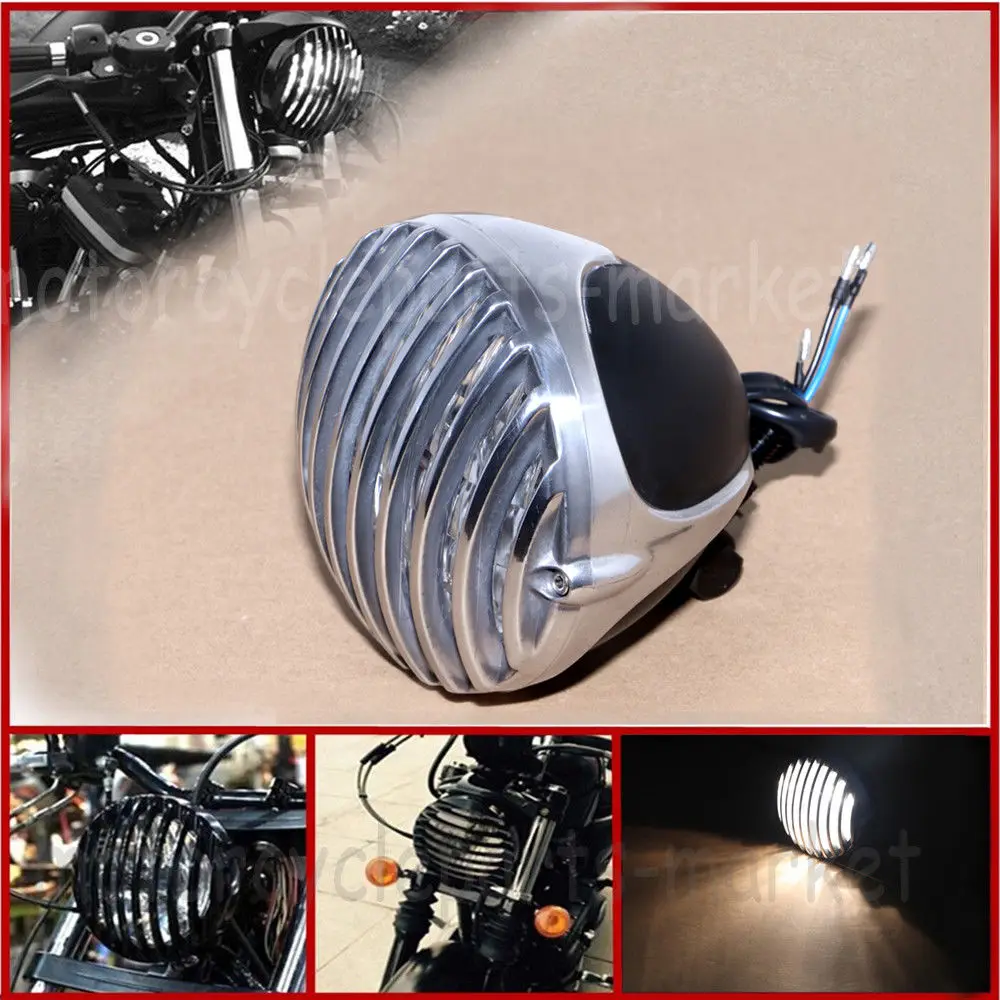 New Motorcycle Aluminum Cage Retro Scalloped Finned Headlight Grill For