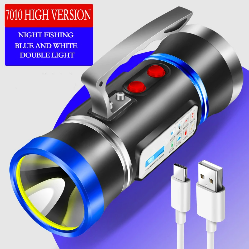 

Blue Light Double Head White Fishing USB Flashlight Lights Super Bright Rechargeable Flashlight Led Night Fishing Torch