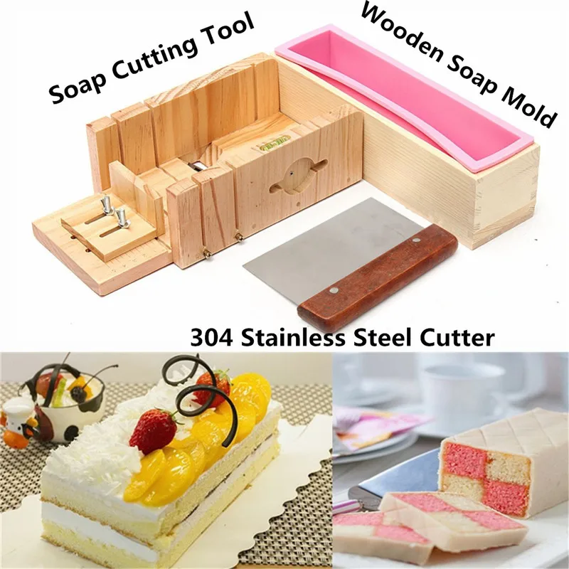 

Silicone Mold Soap Making Tool Set-4 Adjustable Wooden Loaf Cutter Box 2 Pieces Stainless Steel Blades for DIY Handmade