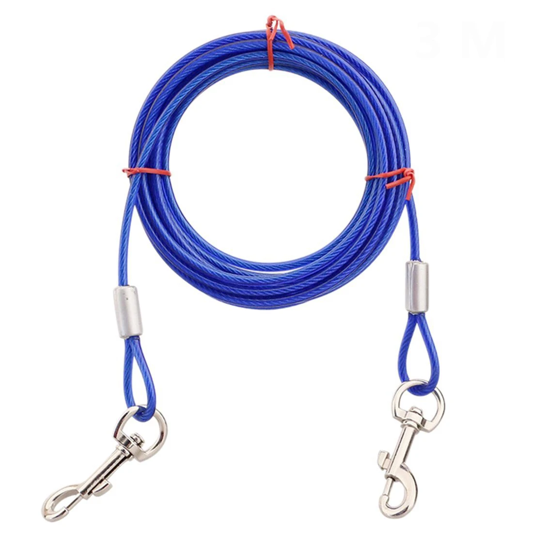 Поводки для собак стяжной кабель стальной трос с двумя головками металлические крючки 3 м 5 м 10 м длиной PL008 - Цвет: Blue