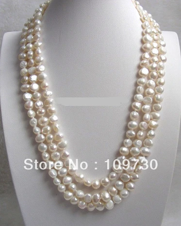 

Jewelry 002168 Charming 3rows white Baroque FW pearls necklace