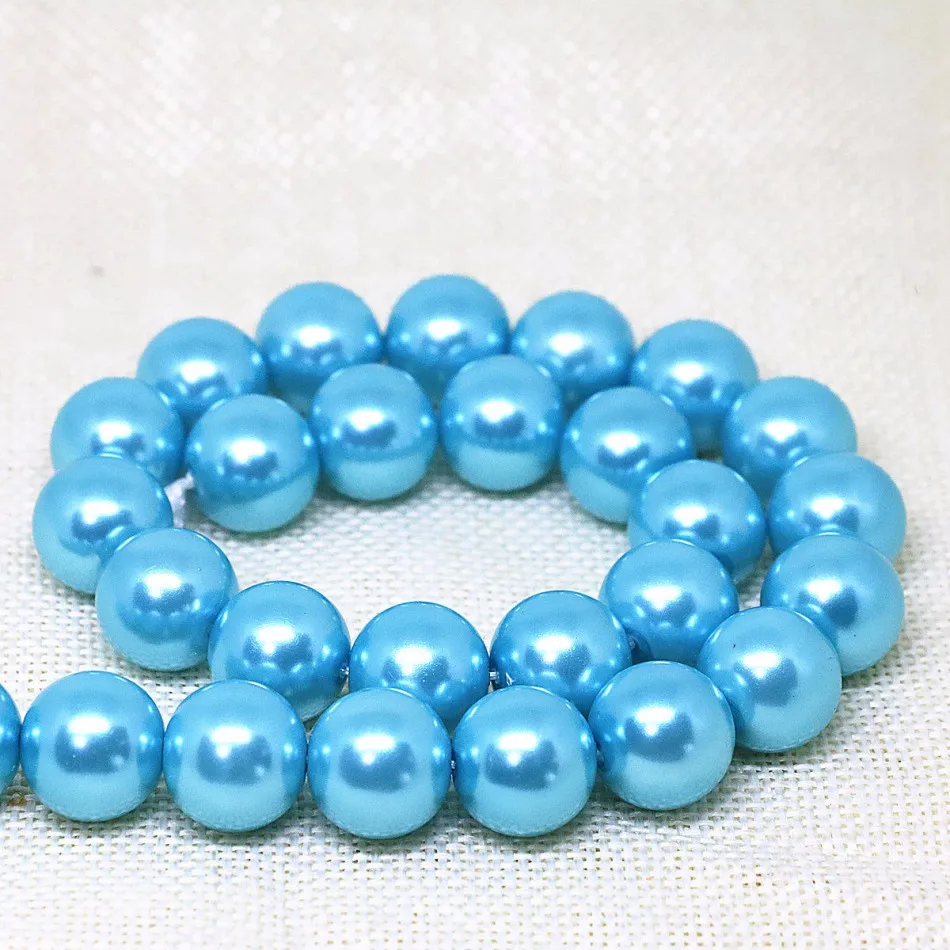 Sky blue imitation pearl round loose beads fashion women charms fit diy necklace jewelry making 4-14mm 15inch B1616