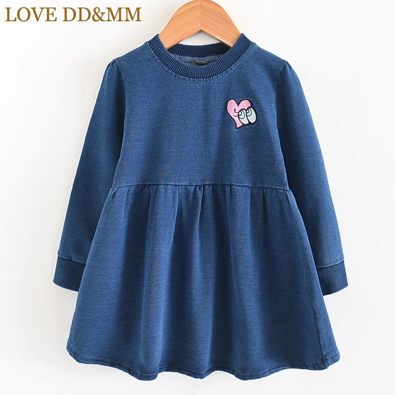 Платья для девочек с надписью «LOVE DD& MM» Новинка осени года, детская одежда повседневное удобное джинсовое платье с длинными рукавами и вышивкой «Wild Love» для девочек