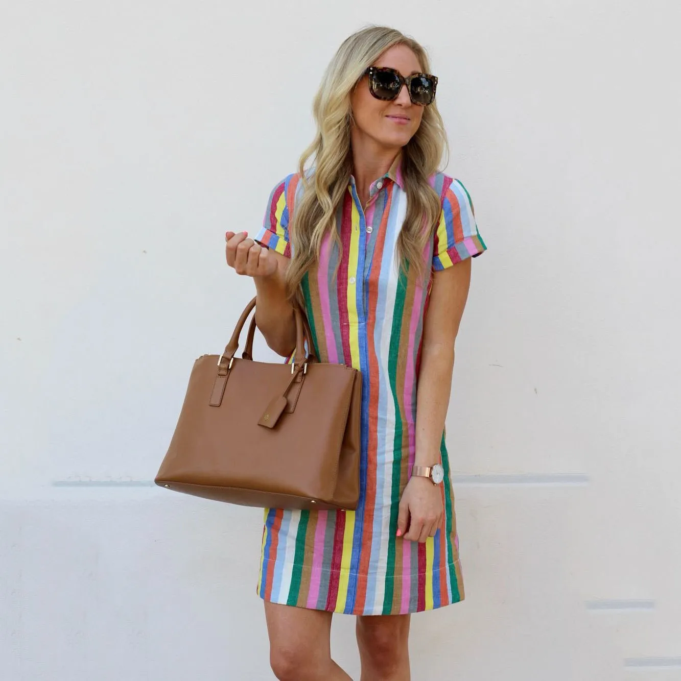 

Rainbow Striped Shirt Dress Women Summer 2019 Turn-Down Collar Button Short Sleeve Beach Dress Straight Mini Casual Sundress