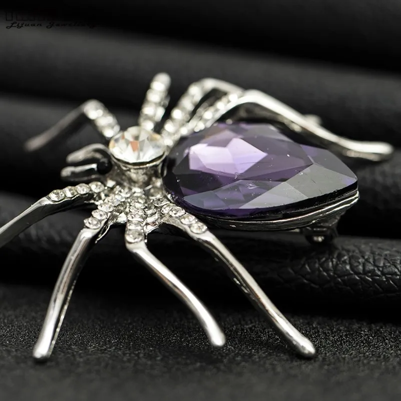 Imixlot брендовая Высококачественная стеклянная Хрустальная брошь в виде паука булавки фиолетового синего цвета модные ювелирные изделия для женщин оптом