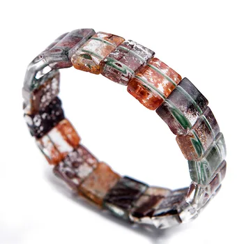 

Genuine Natural Colorful Phantom Quartz Bracelets Women Femal Stretch Rectangle Bead Crystal Phantom Quartz Bangle Bracelet