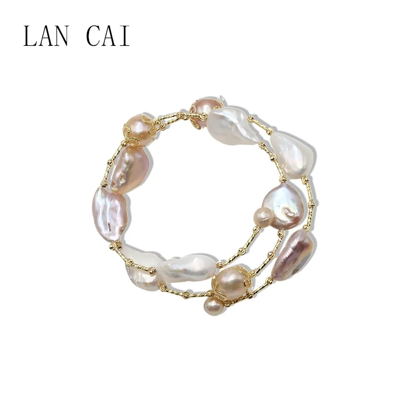 

Fashion Multi Circles Light Mixed-colour Baroque Natural Freshwater Pearl Bangle 14KGF Baroque pearl strands Bangle for Women