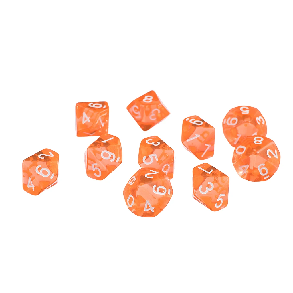 2019 New D10 Ten Sided Gem Dice for RPG Dungeons Dragons Games Set of 10 Dice Orange Gem Dice