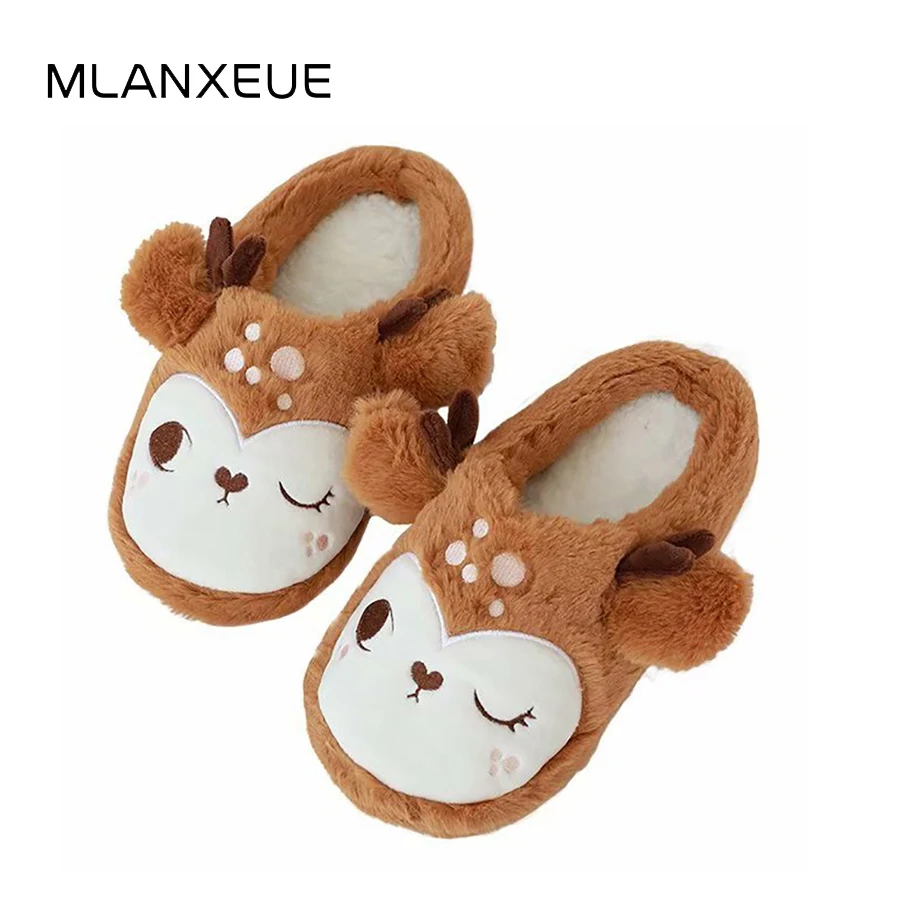 

Christmas Sika Deer Plush Slippers Cartoon Animal Soft Sole Woman Cotton Slippers 3D Animal Plush Lady Cotton Slippers Chic Shoe