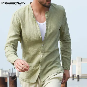 

New Fashion Mens Shirts Casual Shirt Dress Cotton Long Sleeve Slim Fit Autumn Men Tops White Khaki Solid Male Tee Camisa Hombre