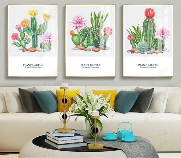 

XXL Modern Minimalist Nordic Abstraction Letters Cactus 3 pcs Canvas Painting Wall Picture Decorative poster for Living Room