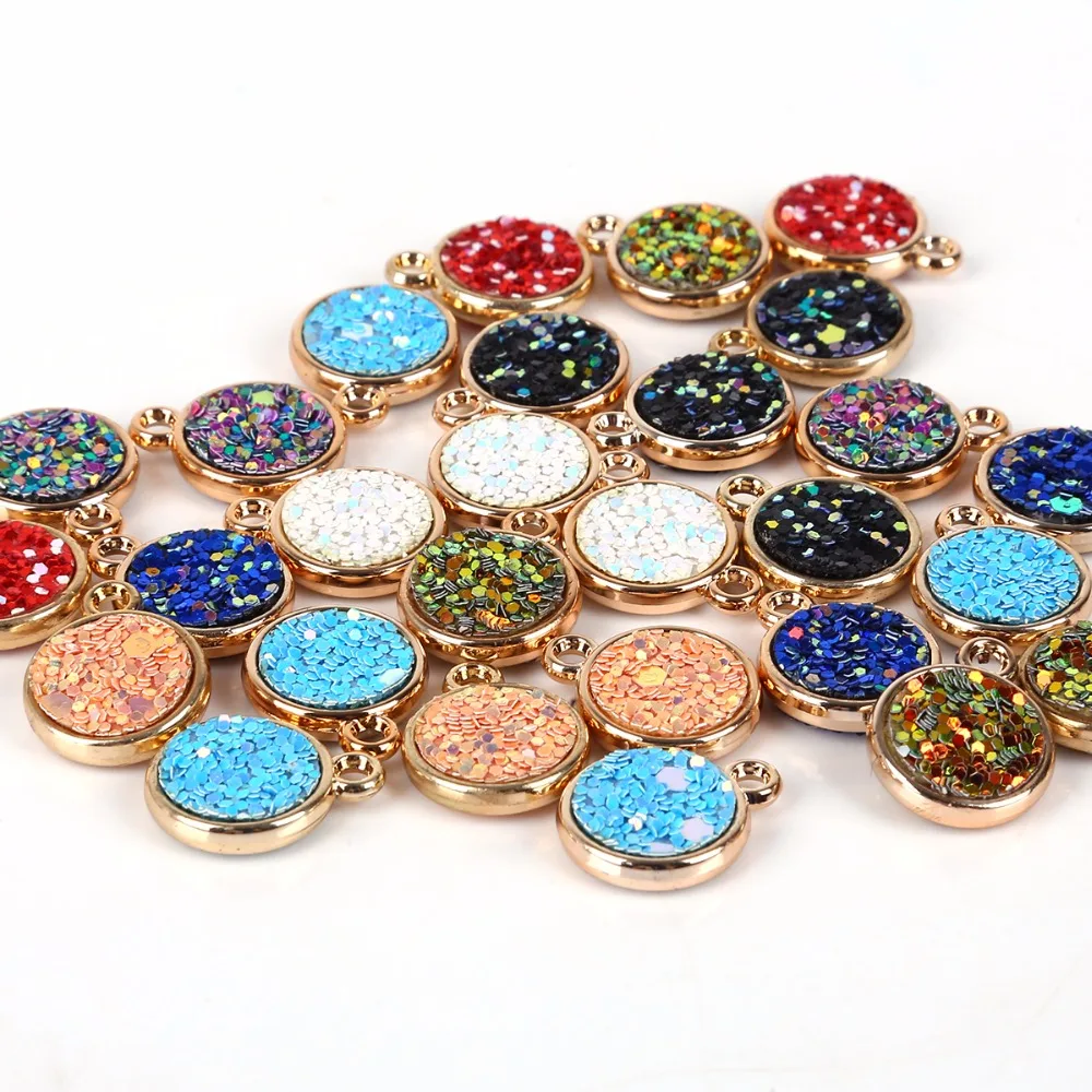 

15mm Silver Charms Resin Sequin Glittering Charms Pendants For Earrings Necklace Bracelet Jewelry Making Diy Accessories