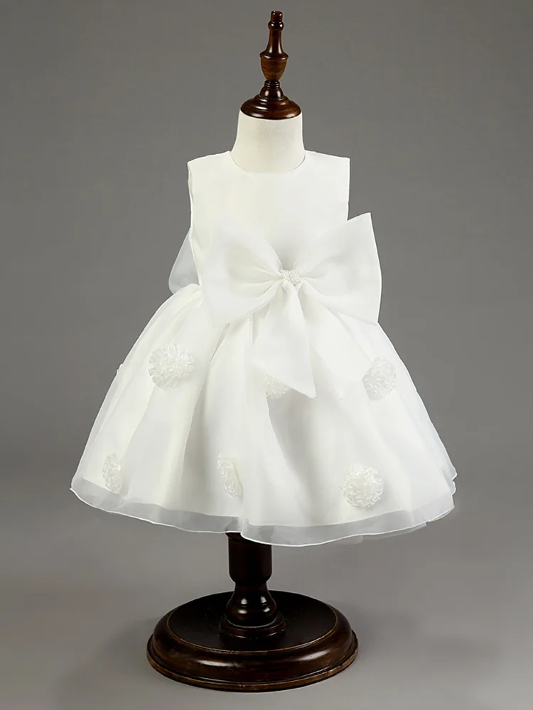 Модное милое платье для первого дня рождения вечерние, белое платье на крестины для маленьких девочек