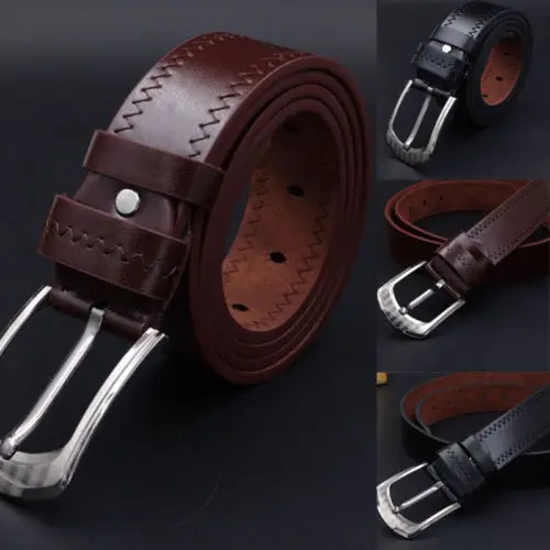 

2018 Leather Mens Belt Belts Real New Genuine Buckle Trouser Sizes Brown Black Hot