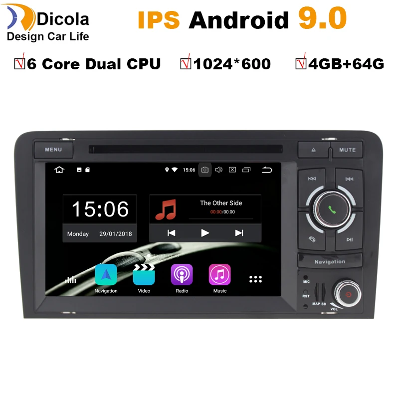 

6 Core Android 9.0 CAR DVD GPS For Audi A3/S3 2006-2012 with dvd player radio stereo Audio auto multimedia screen navigation BT