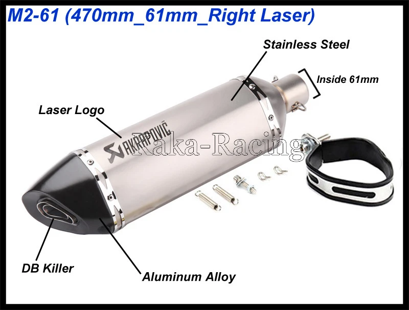 Универсальный впуск 51 мм/61 мм глушитель выхлопной трубы мотоцикла лазерная маркировка Akrapovic мотоцикл спасательный хвост наконечник с DB Killer - Цвет: Type M2 (61mm)