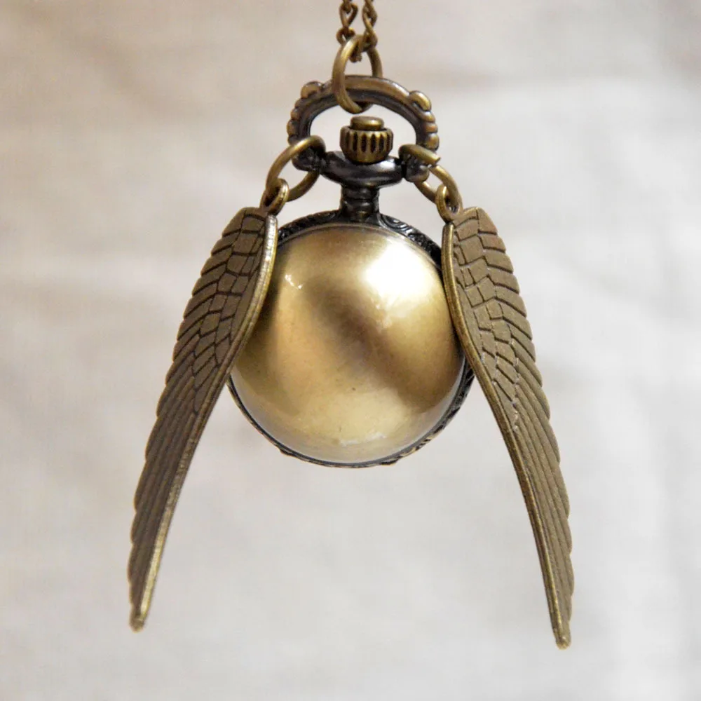 

Men Women Bronze Harry Potter Golden Snitch Wings Quartz Pocket Watch Necklace Chain Watch Gift Regarder PA171