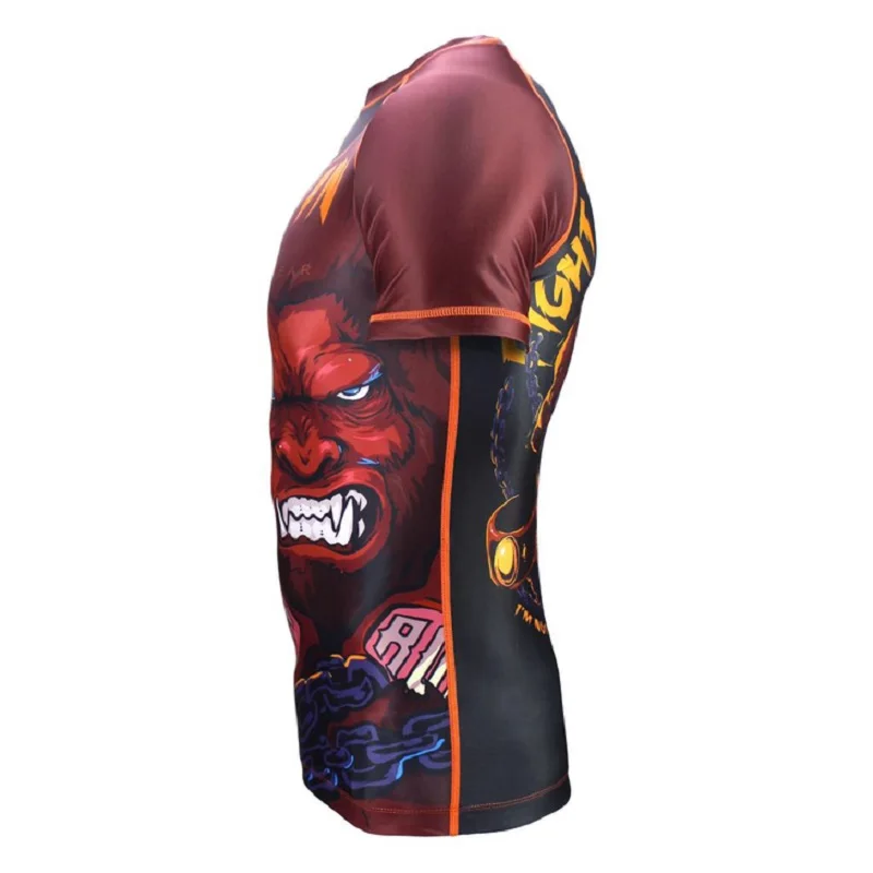 Новые мужские трико для занятий фитнесом и бегом с коротким рукавом MMA Rash guard, топы Muay Thai, дышащие, не скатываются, быстросохнущие, спортивные майки