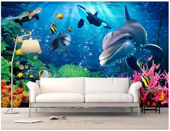 

Custom photo wallpaper for walls 3 d wall murals wallpaper 3D underwater world dolphin TV background wall decorative painting