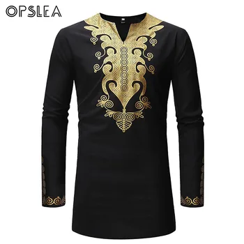 

Opslea Dashiki African Hot Stamping Long Sleeve Male T-Shirt 2019 New Round Collar Top Summer African Men Fashion Casual Clothes