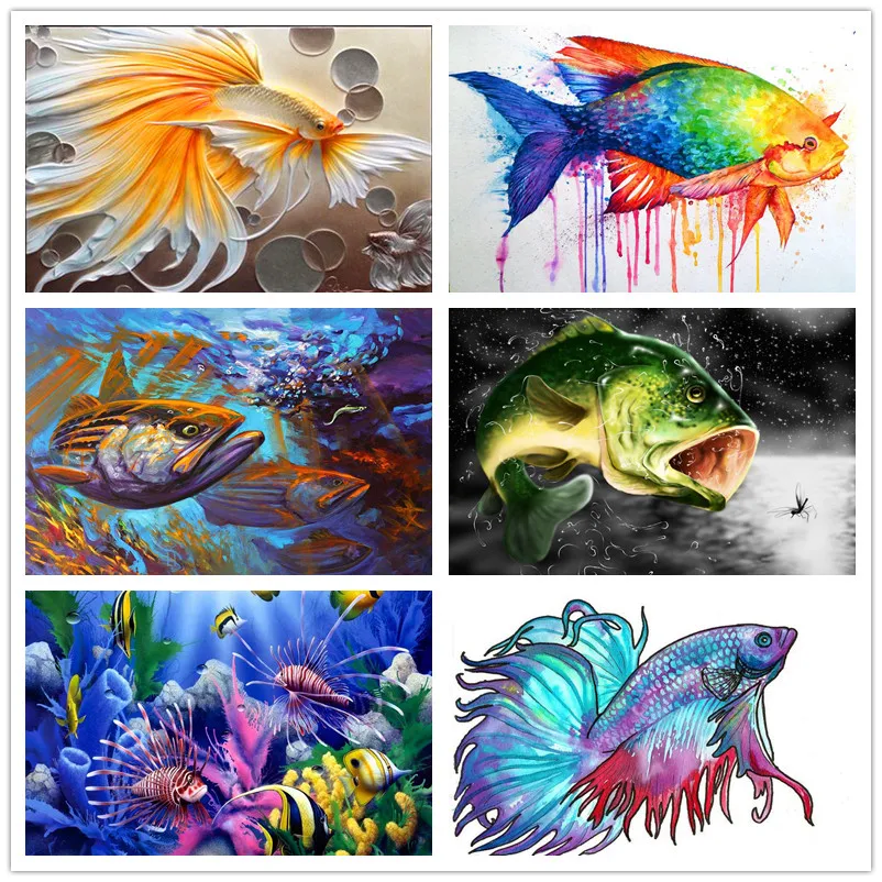 

Full/Square Round Diamond embroidery Cross stitch fish DIY 3D Diamond mosaic Animal Diamond painting fishing Small fish