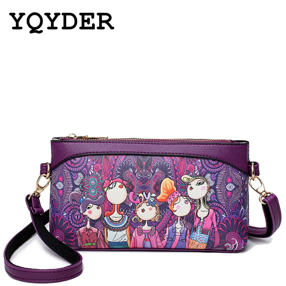 YQYDER العلامة التجارية حقائب كتف صغيرة Crossbody حقائب النساء جودة عالية PU حقائب يد جلدية السيدات مصمم الكرتون الطباعة محفظة YQYDER العلامة التجارية حقائب كتف صغيرة Crossbody حقائب النساء جودة عالية PU حقائب يد جلدية السيدات مصمم الكرتون الطباعة محفظة