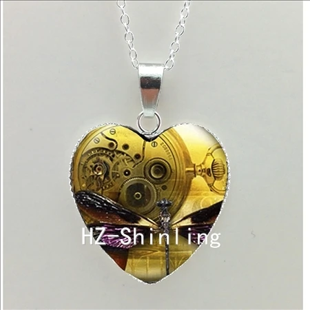 Стимпанк Стрекоза Сердце ожерелье фиолетовый стрекоза кулон в форме сердца, украшения из муранского стекла сердце ожерелье HZ3 - Окраска металла: 13