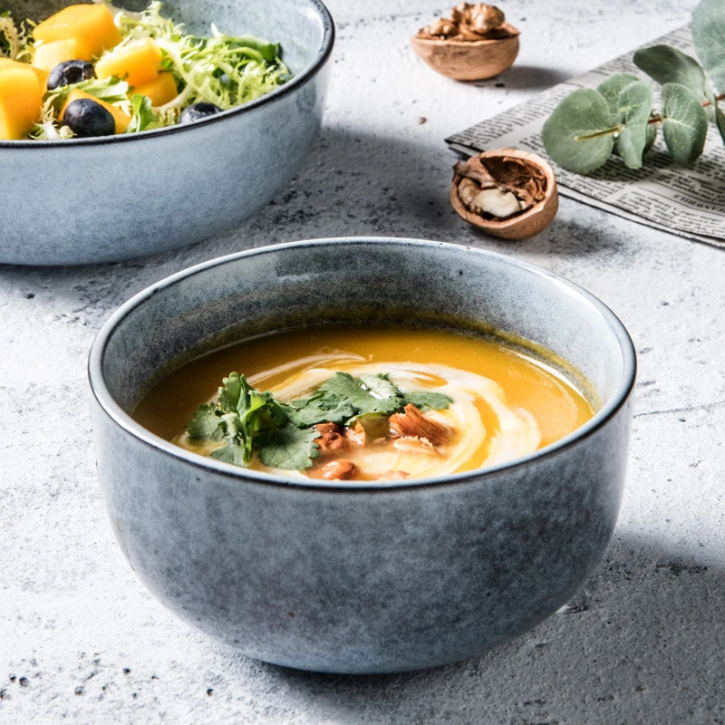 

Ceramic Soup Bowl Chinese Home-use Rice Noodles Bowls Tableware Retro Big Capacity Food Container Simple Fruit Salad Tray 1pcs