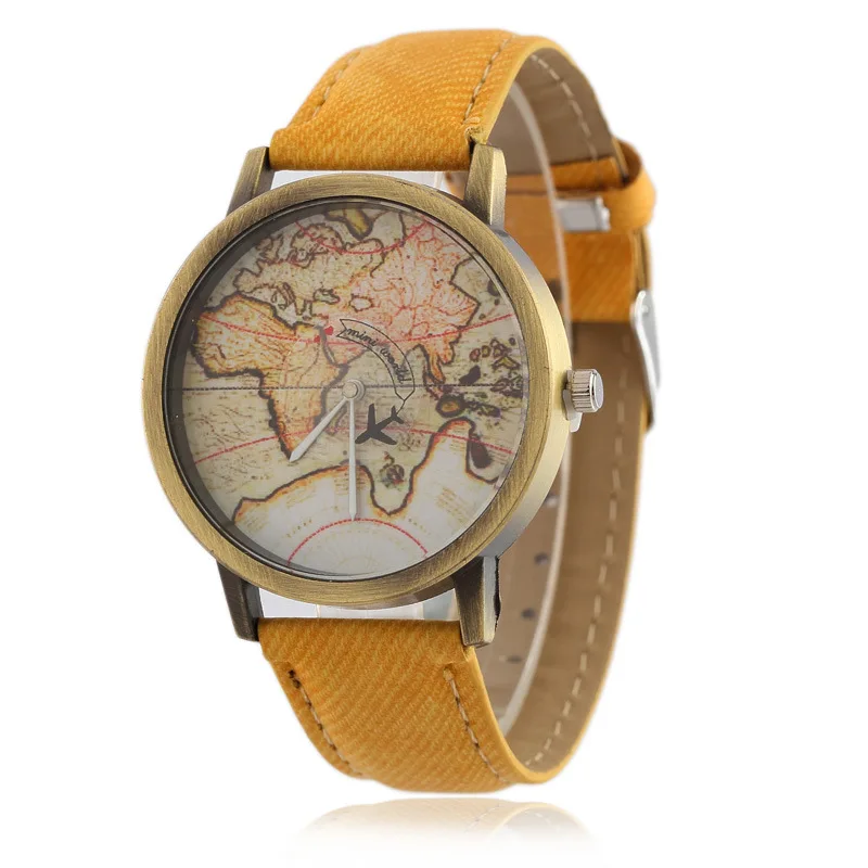 

2017 New Simple Fashion Retro Belt Quartz Men's Models Female Models Explosion Models World Map Aircraft Personality Watch