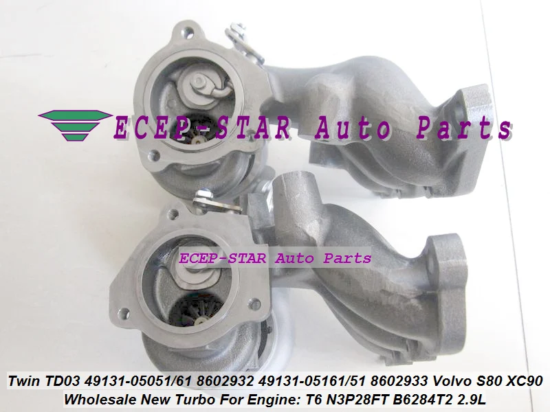 2 Twin TURBO TD03 49131-05051 49131-05061 8602932 49131-05161 49131-05151 8602933 For Volvo S80 XC90 T6 N3P28FT B6284T2 2.9L (5)